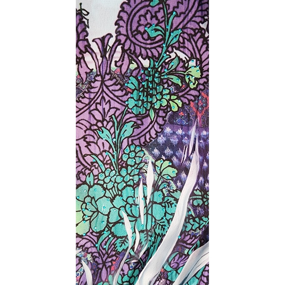 NY Collection Paisley Blouse Sheer Embellished Top‎ Purple Teal S Small - Picture 4 of 7